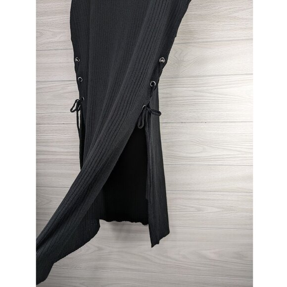 New York & Company Knit Lace Up Sides Cover Up Black Dress - Picture 4 of 6